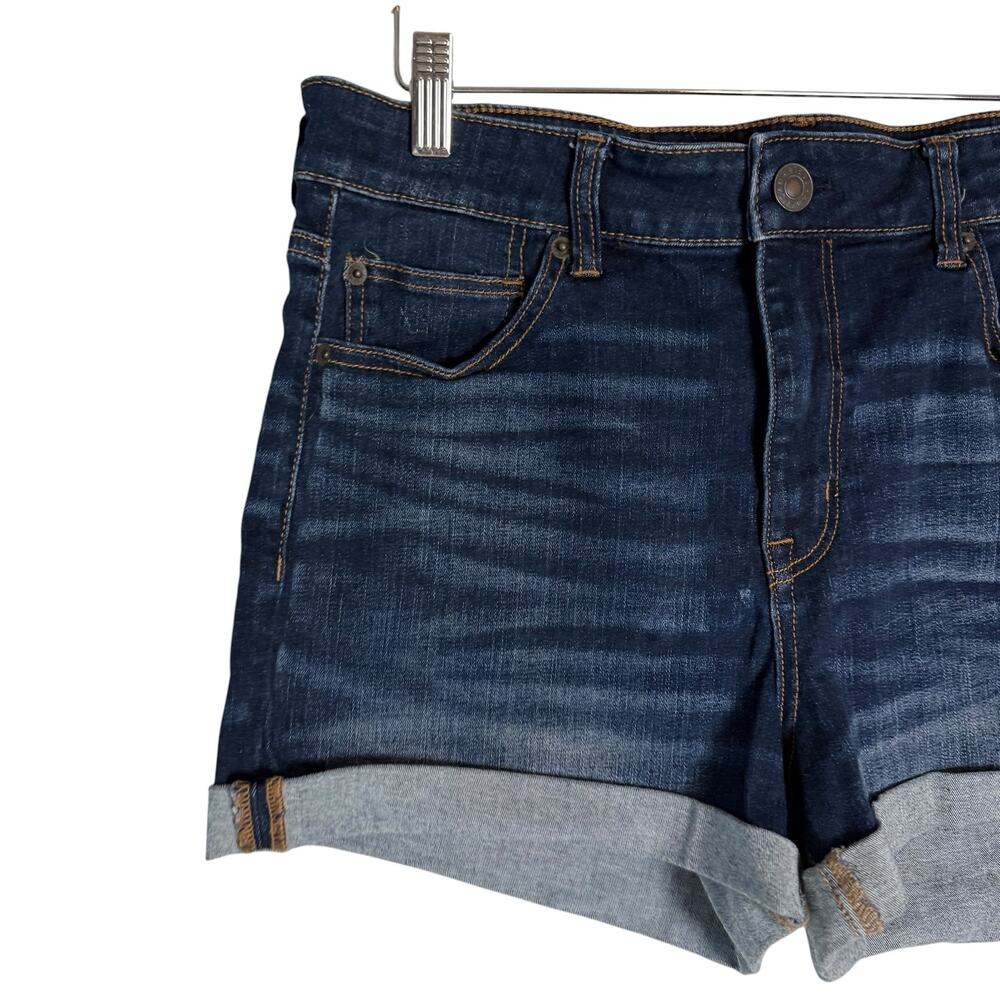 American Eagle Next Level Stretch High Rise Cuffed Blue Denim Jean Shorts 16 - Picture 2 of 9